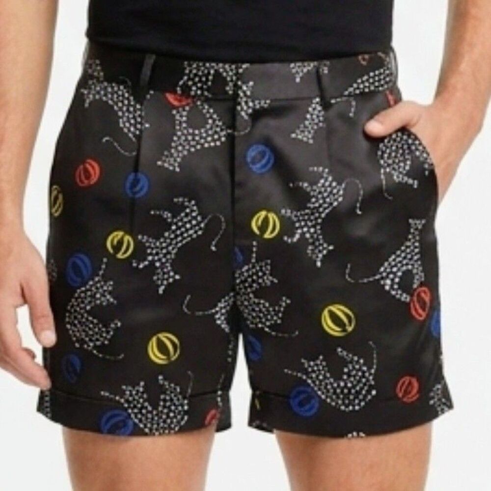 SPIJKER SIS Shorts 100% Silk Black/White Leo Dutch Luxe Men Size Small NEW NWT